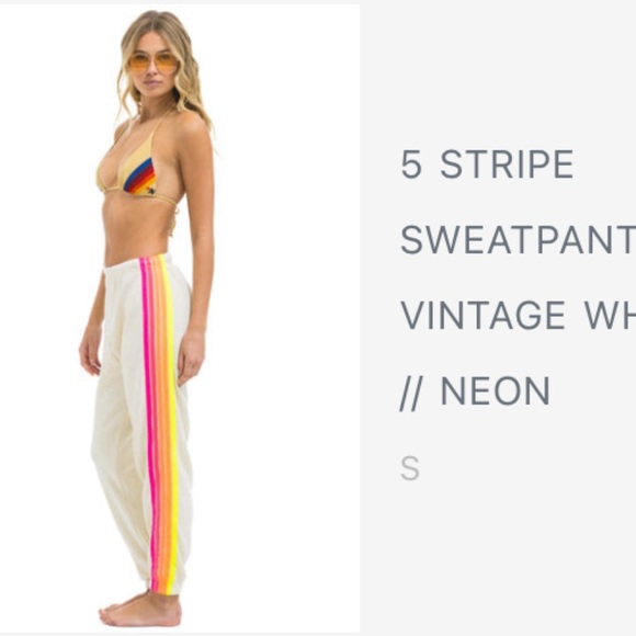 Aviator Nation Pants - Aviator Nation Women's Sweatpants with Pink and Yellow Stripes